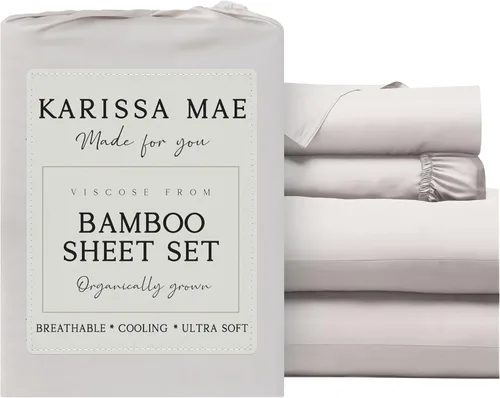 Miniatura 13 de KARISSA MAE Juego de sábanas tamaño individual de viscosa de bambú refrescante, 100% cultivadas orgánicamente, bolsillo profundo de 18 pulgadas