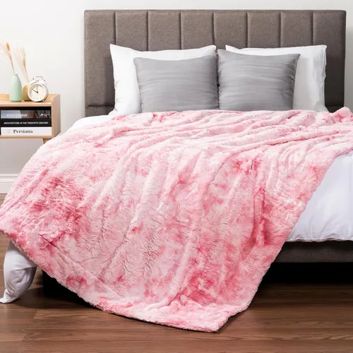 Miniatura 12 de PAVILIA - Manta de piel sintética reversible con diseño tie-dye color negro, suave, mullida y cálida, mantas y cobijas de sherpa para cama, manta