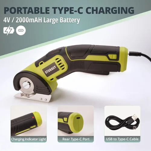 Miniatura 6 de Tijeras eléctricas inalámbricas, cortador de cartón eléctrico con bloqueo de seguridad, cortador de cajas eléctrico de 4 V 2000 mAh para cartón