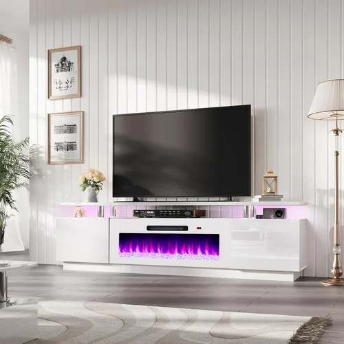 Miniatura 18 de AMERLIFE Soporte de TV con chimenea de 36 pulgadas, luces LED modernas para centro de entretenimiento de 70 pulgadas, armario de consola de TV de 2