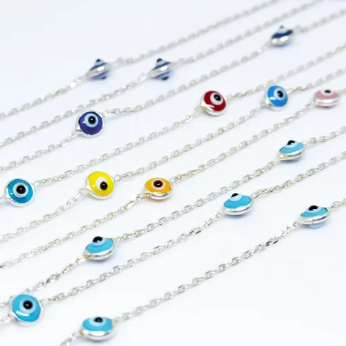 Miniatura 9 de Pulseras de plata de ley 925 con protección de cadena de triple capa, pulsera azul Ojo Turco para mujer, joyería bohemia delicada para mujer