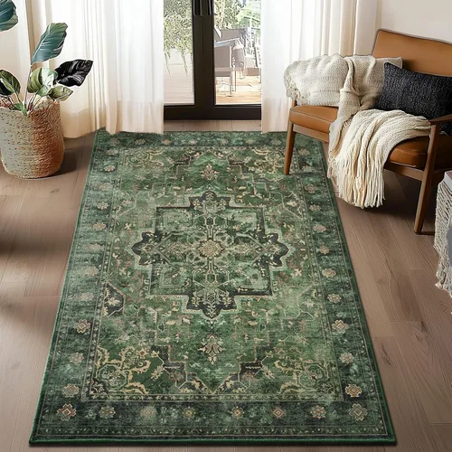 Miniatura 95 de Alfombra de pasillo profundo azul 2x8, alfombra de pasillo lavable antideslizante para entrada interior, alfombra de medallón vintage de 0.27