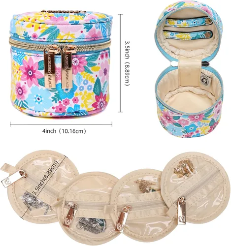 Miniatura 2 de Angelina's Palace Estuche organizador de joyas redondo Bolsa de viaje Regalos de dama de honor Caja de cuero vegano para collar, aretes, pulsera