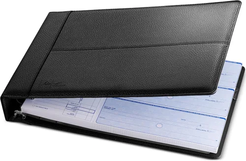 Inkline Executive - Carpeta de 7 anillos, piel sintética de alta calidad, capacidad de 500 cheques, para hojas de 9 x 13 pulgadas, con organizador