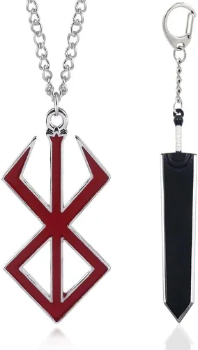 Berserker Guts Dragon Slayer - Collar de espada con llavero Marca de cadenas de runas de sacrificio Regalo para mujeres, hombres y fans