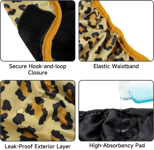 Miniatura 3 de Paw Legend - Pañales reutilizables para perro hembra, 3 unidades Leopardo (forro negro)