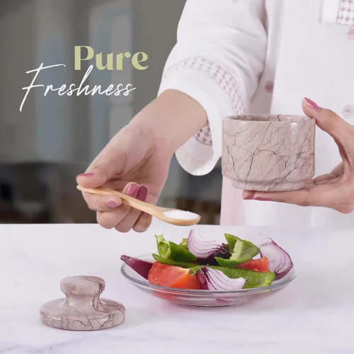 Miniatura 2 de MARBLOUS KRAFTS Bodega de sal de mármol con tapa, soporte de sal marinara de 3 pulgadas para mostrador, caja de sal y recipiente de sal de piedra
