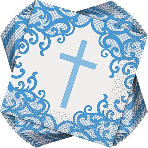 Miniatura 3 de Unique Fancy Blue Cross - Servilletas de almuerzo para la primera comunión (paquete de 16), elegantes y benditas esenciales para fiestas, perfectas