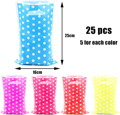Miniatura 2 de 25 piezas de recuerdos de fiesta para niños, bolsas de dulces de cumpleaños, patrón de lunares (5 colores)