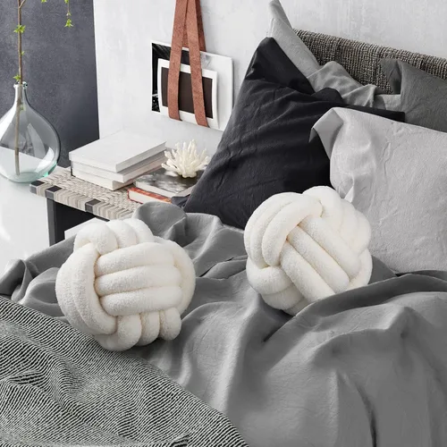 Miniatura 7 de Namalu 2 almohadas de nudo decorativas para el hogar, redondas, de felpa, con círculos anudados, suaves para habitación, sofá, hogar, cama, suelo
