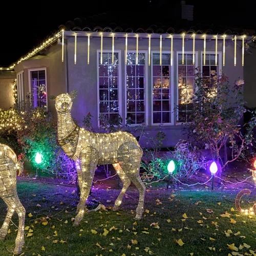 Miniatura 6 de LJLNION Luces de Lluvia de Meteoros, Luces de Navidad de Carámbanos para Exteriores de 12 Pulgadas, 8 Tubos 288 LED Luces de Carámbano Luz de Nieve