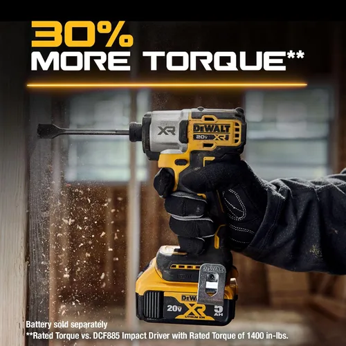 Miniatura 3 de DEWALT Taladro de impacto 20V MAX XR, sin escobillas, 1/4 pulgadas, 3 velocidades, herramienta desnuda solamente (DCF845B), Amarillo, Negro