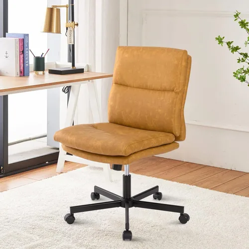 Miniatura 8 de LUCKWIND Silla de escritorio de oficina sin brazos con ruedas, silla de trabajo giratoria cruzada con espalda media, silla de tocador acolchada