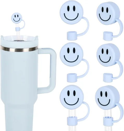 Miniatura 12 de Whaline 6 fundas de cara sonriente, color rosa claro, doble cara, con patrón de punta de 0.4 pulgadas, de silicona, reutilizable, redondo, para vaso