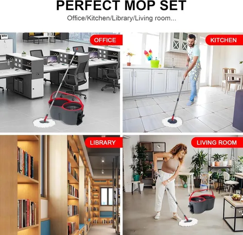 Miniatura 7 de Sistema de limpieza de trapeador giratorio de 360° y cubo, trapeador y cubo con escurridor para el hogar, mopa de polvo húmedo para limpieza