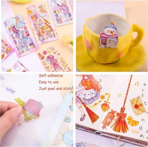 Miniatura 4 de 48 Hojas de Calcomanías de Chica de Dibujos Animados - Kawaii PET Transparente Papelería de Diario Calendario DIY Personas Mágicas Calcomanía 12