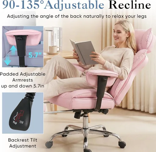 Miniatura 4 de DUMOS Silla de escritorio grande y alta para oficina en casa, silla de computadora para juegos, silla ergonómica ejecutiva con reposapiés, respaldo