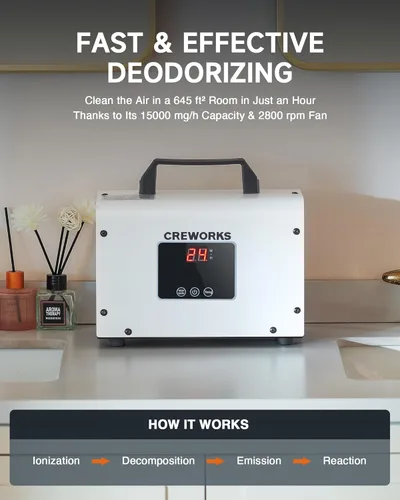 Miniatura 5 de CREWORKS Generador de ozono digital, máquina de ozono de alta capacidad de 38000 mg/h para eliminación de olores de humo de coche, hogar, mascotas