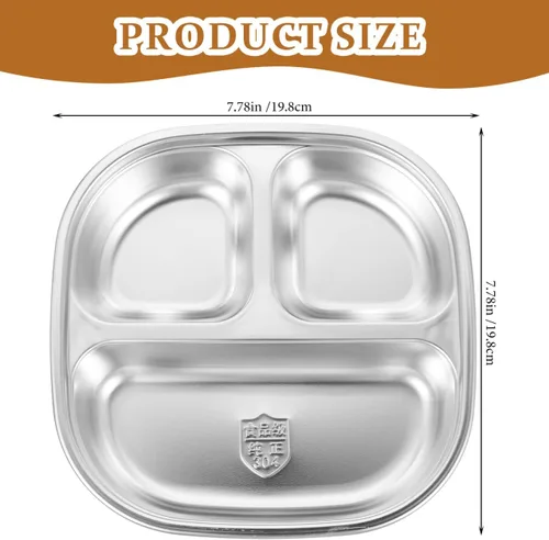 Miniatura 4 de Sosoport Plato de almuerzo dividido de acero inoxidable 304 con tapa, bandeja de alimentos reutilizable para niños y adultos, ideal para camping