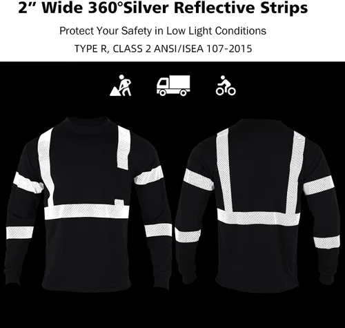 Miniatura 5 de VENDACE 3 piezas de camisetas de seguridad reflectantes de alta visibilidad de manga larga para trabajo en construcción para hombres (Negro, XL)