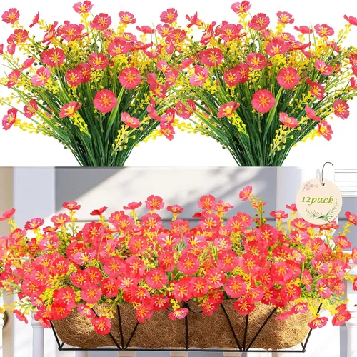 Miniatura 21 de MACTING Flores artificiales para exteriores, 6 paquetes de flores falsas resistentes a los rayos UV que no se decoloran, plantas de imitación