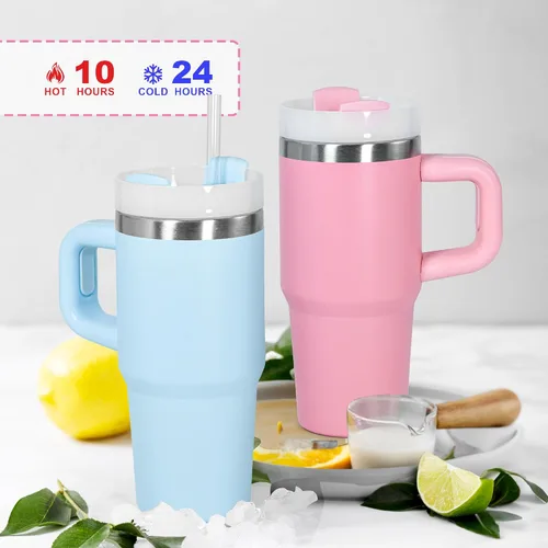 Miniatura 5 de Vaso de 14 onzas con asa de acero inoxidable de doble capa aislante, botella de agua de acero inoxidable reutilizable para niños, regalos para niños
