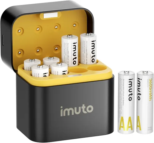 Miniatura 9 de imuto Baterías recargables AA, baterías de litio de 3600 mWh AA, paquete de 4, salida de 1.5 V 2 A, doble batería, vida útil de más de 1600 ciclos