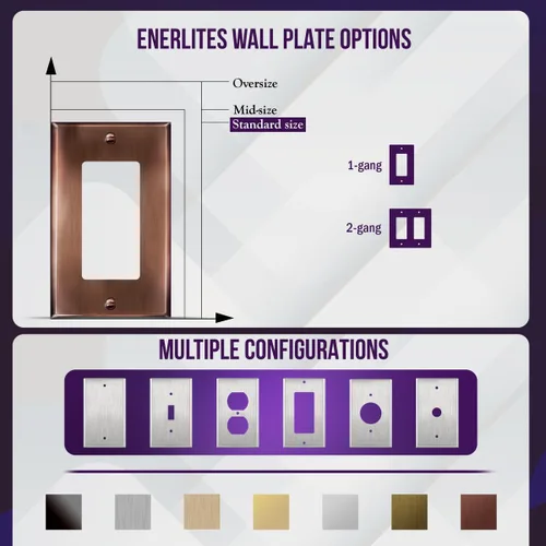 Miniatura 5 de ENERLITES Placa decorativa de pared metálica para interruptor o tomacorriente, cubierta de tomacorriente de acero inoxidable, resistente a