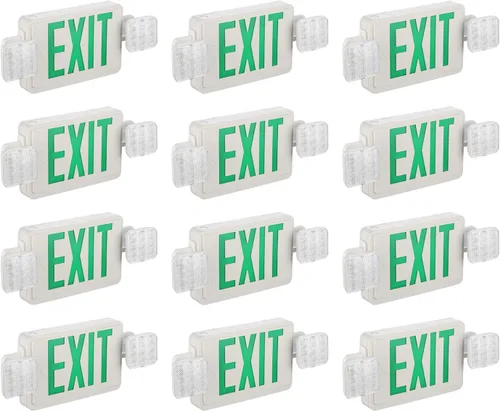 Miniatura 12 de 1 paquete de luces LED verdes con dos cabezales ajustables, iluminación de salida combinada con baterías de respaldo/listado UL, montaje en pared