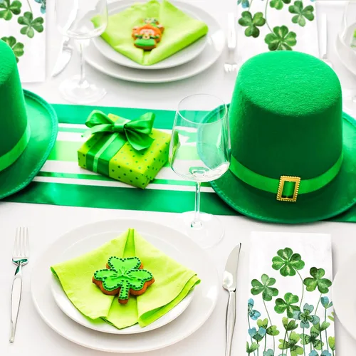 Miniatura 4 de 80 servilletas desechables para invitados del día de San Patricio, servilletas de papel de trébol verde de la suerte, toallas de mano para fiesta