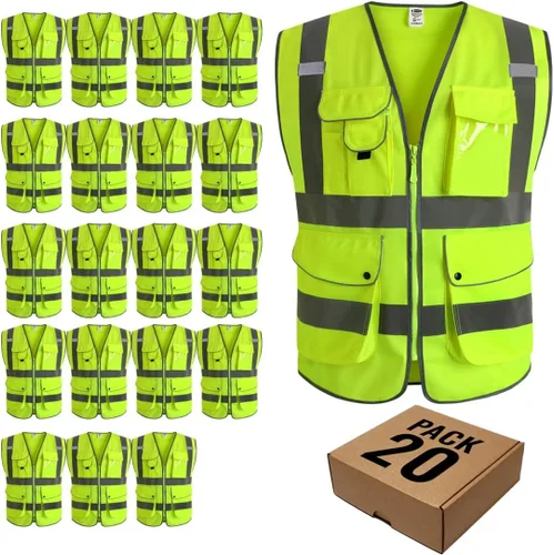 Miniatura 11 de JKSafety Chaleco de seguridad frontal con cremallera de alta visibilidad de 9 bolsillos de color dual MESH Lite Tira reflectante con ribete