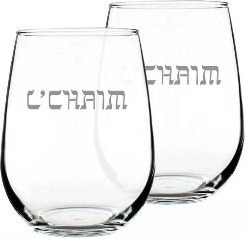 Miniatura 7 de Bevvee L'Chaim - Copa de vino sin tallo Hebrew Cheers - Divertidos regalos judíos o decoración de fiesta para mujeres y hombres - Vasos grandes