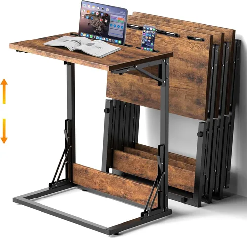 Miniatura 11 de Mesa plegable para TV, mesa de cena de TV, bandejas de TV de altura ajustable para comer en el sofá, mesa auxiliar en forma de C con ranuras