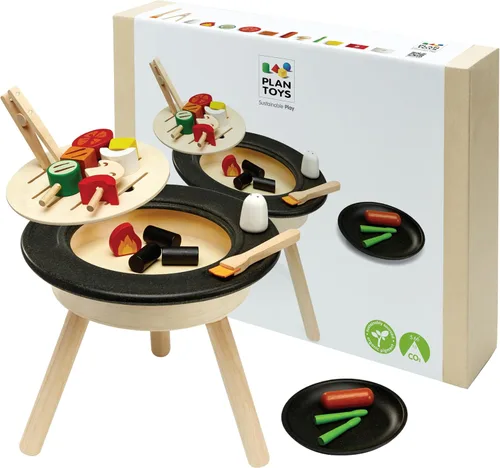 Miniatura 14 de PlanToys Juego de alimentos para fiesta de cumpleaños de dos caras (3488) Hecho de forma sostenible de madera de goma y pinturas y tintes no Juego