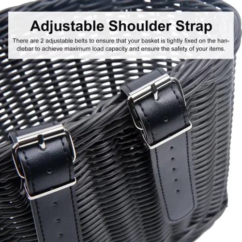 Miniatura 5 de Cesta para bicicleta, cesta de almacenamiento frontal para manillar con correas de cuero ajustables, accesorios de bicicleta, tejida a mano