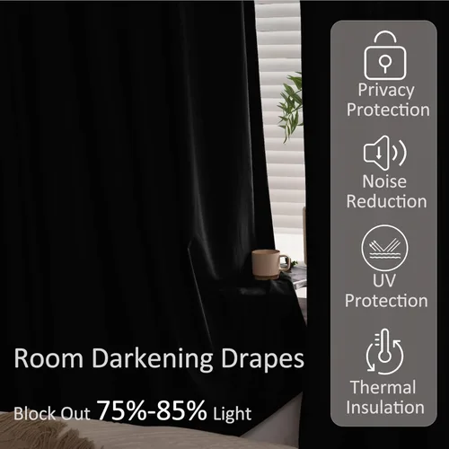 Miniatura 5 de Fcosie Cortinas de cine en casa, con ganchos planos, cortinas de terciopelo extra anchas, cortinas opacas con aislamiento térmico para sala de cine