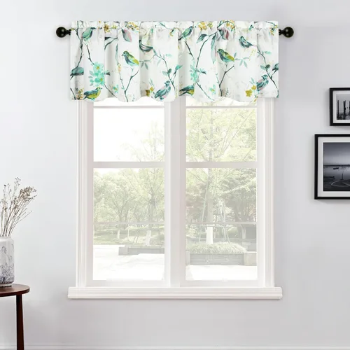 Miniatura 33 de VOGOL Cenefa de pájaro y bayas, decoración clásica de ventana de campo americano con estampado botánico, cortina de bolsillo para barra fácil