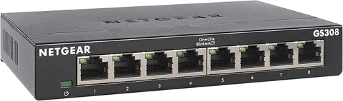 NETGEAR - Conmutador no administrado Gigabit Ethernet de 8 puertos (GS308), hub de red doméstica, bifurcador Ethernet de oficina, sin software,