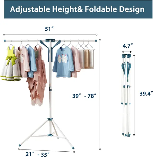 Miniatura 3 de JAUREE Trípode Perchero de Secado de Ropa Plegable para Interiores, Perchero de Secado Portátil para Ropa y de Altura Ajustable, Perchero de Secado