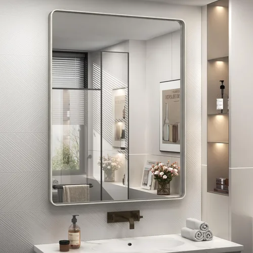 Miniatura 85 de Paquete de 2 espejos de baño con marco de metal negro de 22 x 30 pulgadas, espejo rectangular redondeado negro mate, antioxidante, se cuelga