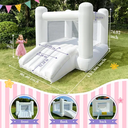 Miniatura 2 de iLink-outer - Casa de rebote blanca para niños grandes de 8 a 12 años, para interiores y exteriores, con tobogán y soplador de aire, 133.86 x 96.46