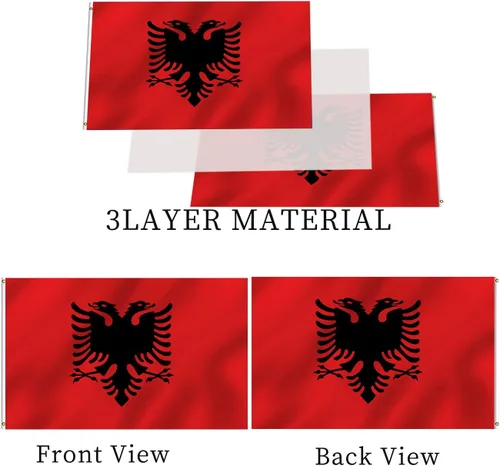 Miniatura 3 de Bandera albanesa de Albania 3x5 doble cara para exteriores, banderas nacionales del país de alta resistencia de 3 capas de poliéster con 2 ojales