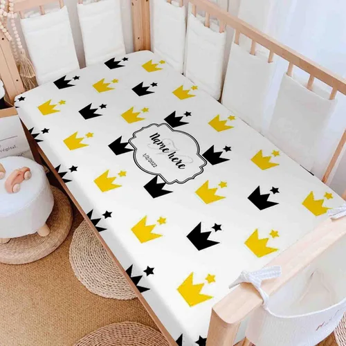 Miniatura 6 de Sábanas personalizadas para cuna para bebé niño y niña, diseño de flor de corona dorada, sábana bajera unisex para cuna para niño, suave como