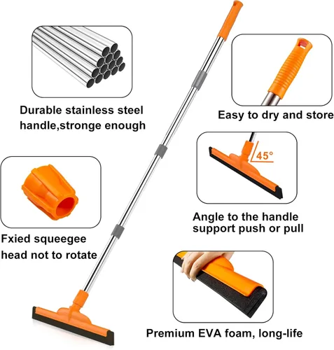 Miniatura 9 de ITTAR Escobilla de suelo resistente, mango ajustable de 62 pulgadas, hoja de espuma EVA, ideal para hormigón, garaje, patio y más