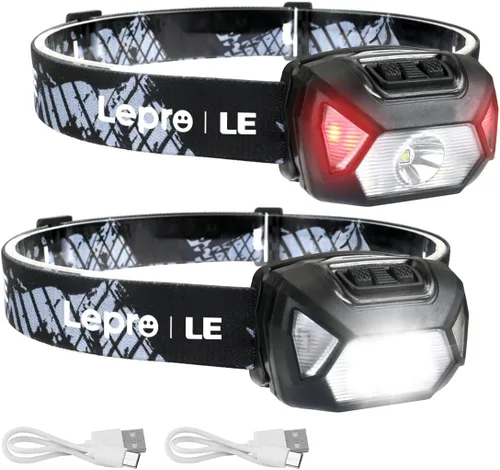 LE Linterna frontal LED recargable, 6 modos, súper brillante, ligera y cómoda, tasa IPX4, linterna frontal recargable para adultos y niños, cable