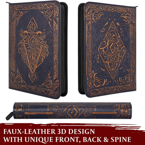 Miniatura 2 de Carpeta de tarjetas coleccionables – Álbum de 9 bolsillos con cremallera – Carpeta de carga lateral 360 para TCG – Piel sintética 3D – Para MTG, Azul