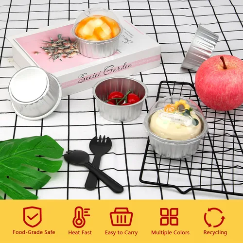 Miniatura 3 de LNYZQUS Moldes para Cupcakes de 5 oz, Moldes para Muffins con Tapas, Paquete de 100, Moldes para Hornear Mini Pasteles de Papel de Aluminio, Plateado