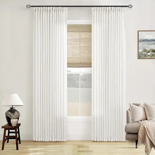 Miniatura 116 de Cortinas de lino natural con pliegues fruncidos de 120 pulgadas de largo para sala de estar, cortinas plisadas con ganchos y lengüeta trasera