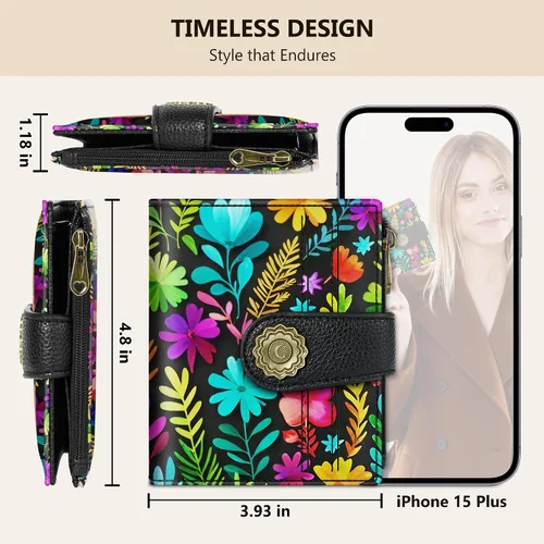 Miniatura 5 de Chelmon Cartera pequeña gótica para mujer, con bloqueo RFID, de piel sintética, plegable, para tarjetas de crédito, con ventana de identificación