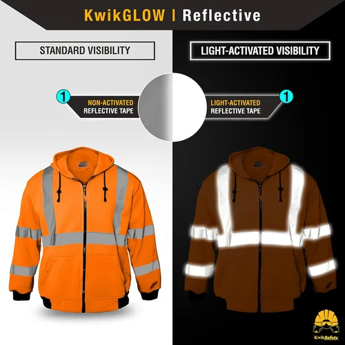 Miniatura 3 de KwikSafety - Charlotte, NC - Sudadera de forro polar de seguridad para hombres Chaqueta reflectante de alta visibilidad y PPE, ligera Naranja